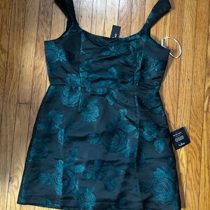 Elegant Black and Teal Floral Dress
